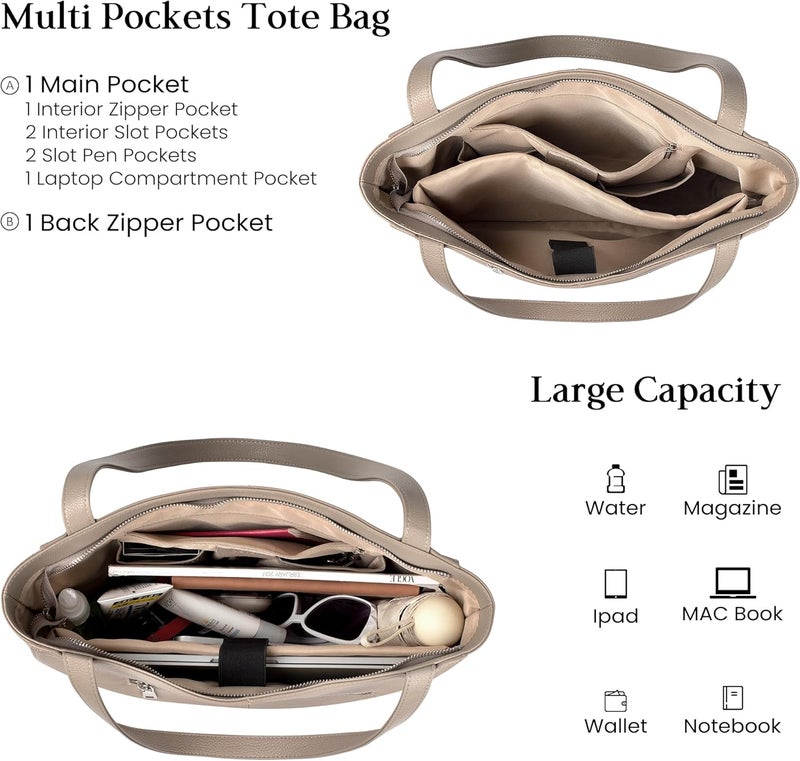 befen Genuine Leather Tote Bag for Women Work, Women's Leather Shoulder Bags Purses Satchel Handbags with Laptop Compartment - Image 4